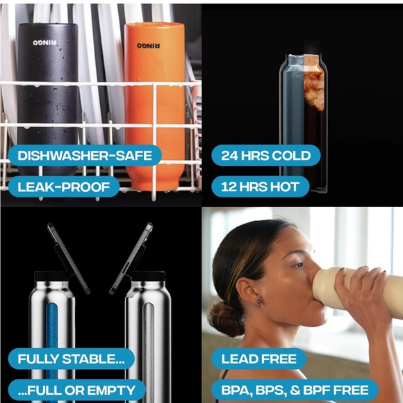 NWT Ringo Tripod Water Bottle Black 24 oz - Picture 4 of 9